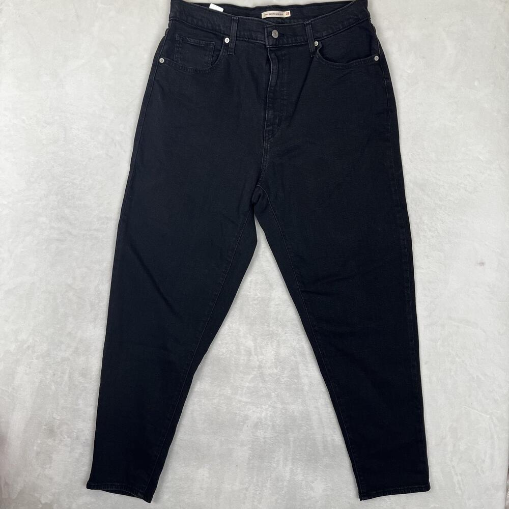 Levi's High Waisted Mom Jeans Womens 33x29 Black Charcoal Wash Stretch Denim